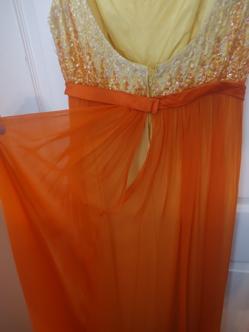 Vintage 1960s chiffon sequin high-waisted long evening dress S - Picture 12 of 12